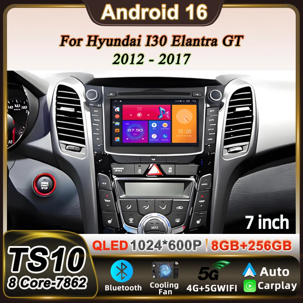 7'' Para Hyundai I30 Elantra GT 2012 - 2017 Radio de Coche Qualcomm Reproductor Multimedia Estéreo GPS DSP Android 15 Carplay Auto QLED 1