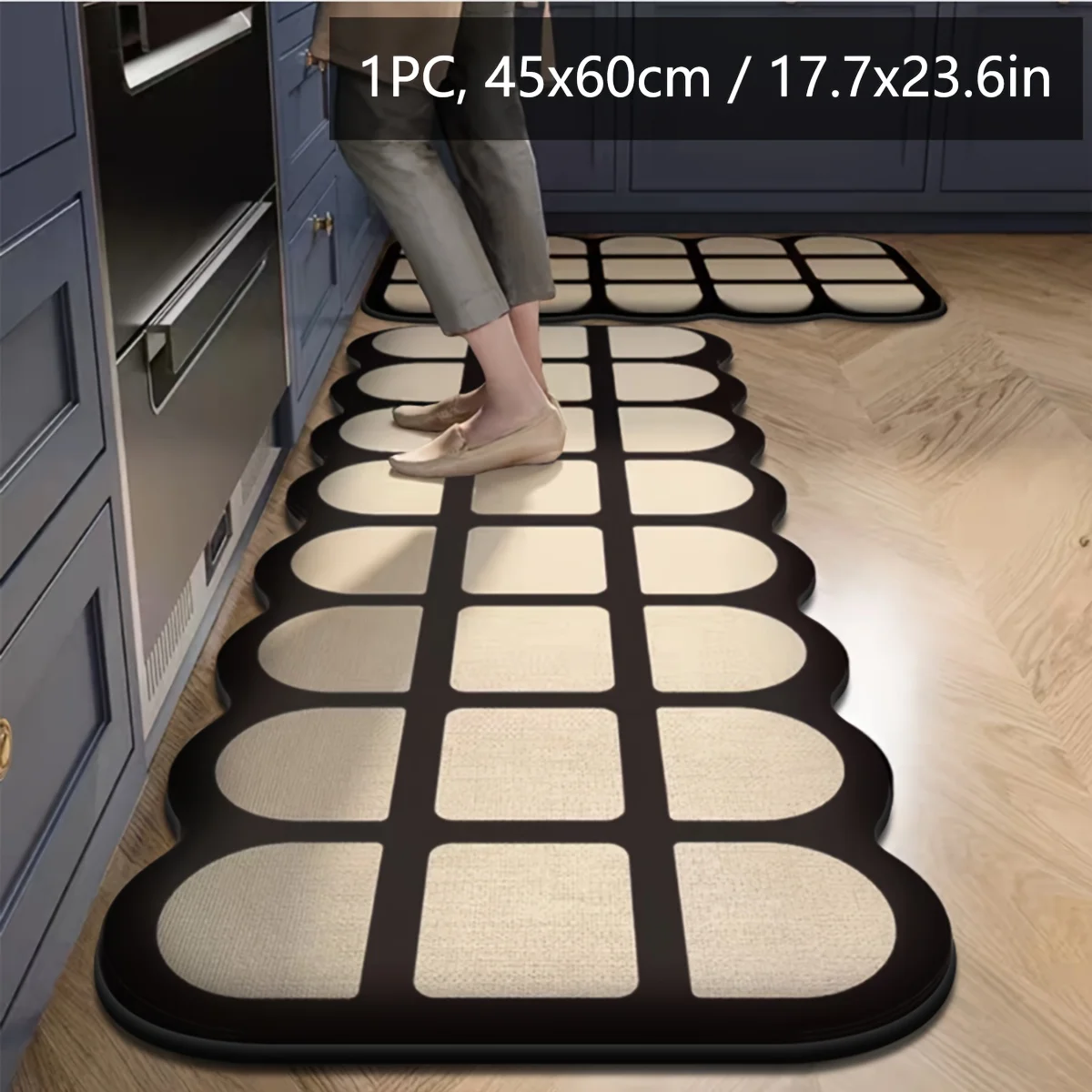 Nordic Modern Simple Black White Wavy Kitchen Mat Anti‑Slip Quick‑Dry Absorbent Long Runner