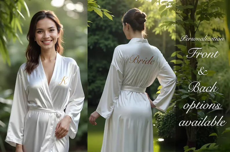 สีดําที่กําหนดเองซาตินงานแต่งงานเพื่อนเจ้าสาวยาวกิโมโน Dressing Gown ส่วนบุคคล Robes CUSTOM ชื่อเจ้าสาว Maid of Honor Robe