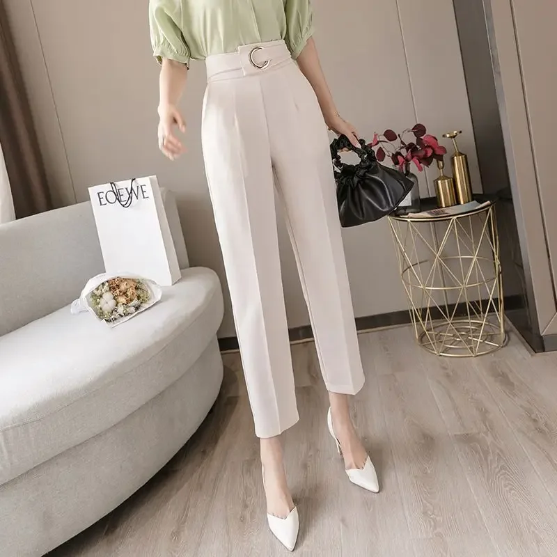 

Suit Pants Woman High Waist Pants Office Lady Harem Pants Women Trousers Black Beige Korean Fashion High Quality Capris Q568