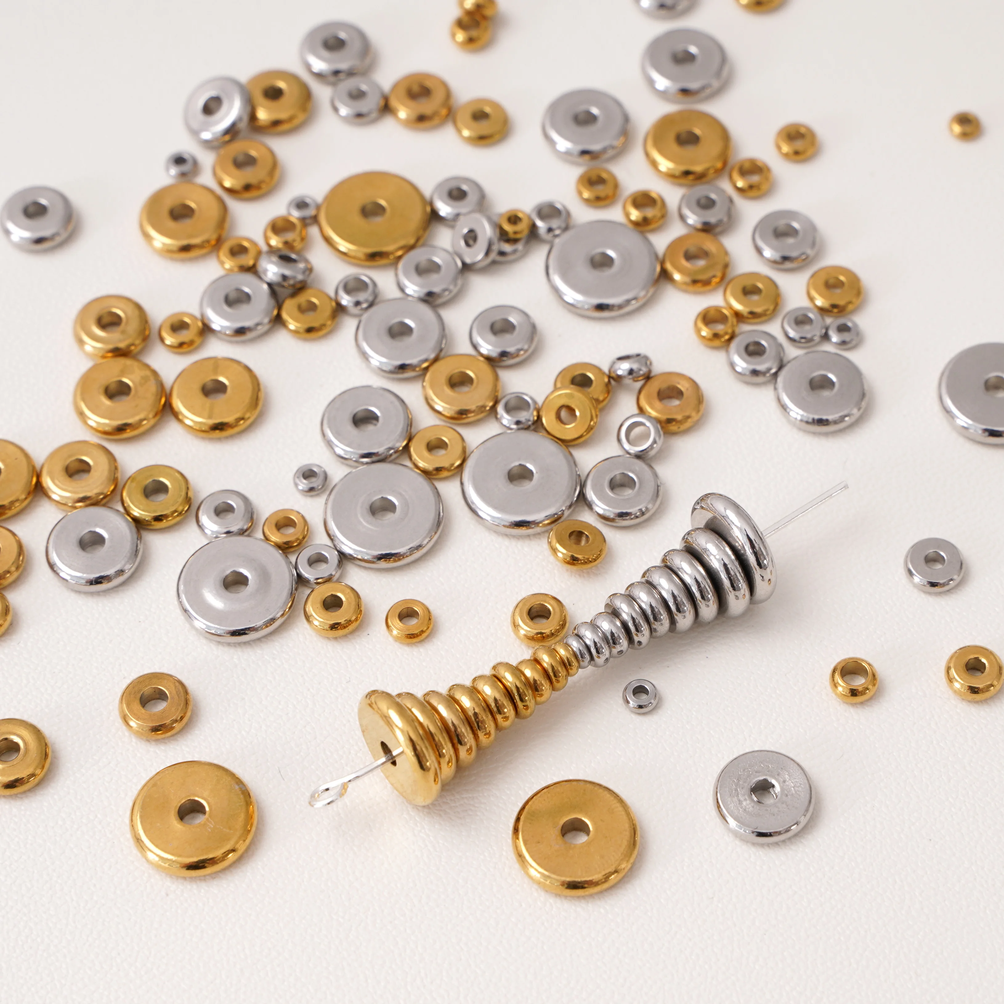 

3 4 5 6 7 8 10mm Steel Flat Round Beads 50pcs 304 Stainless Disc Loose Spacer Beads for DIY Bracelets Jewelry Making Accessories