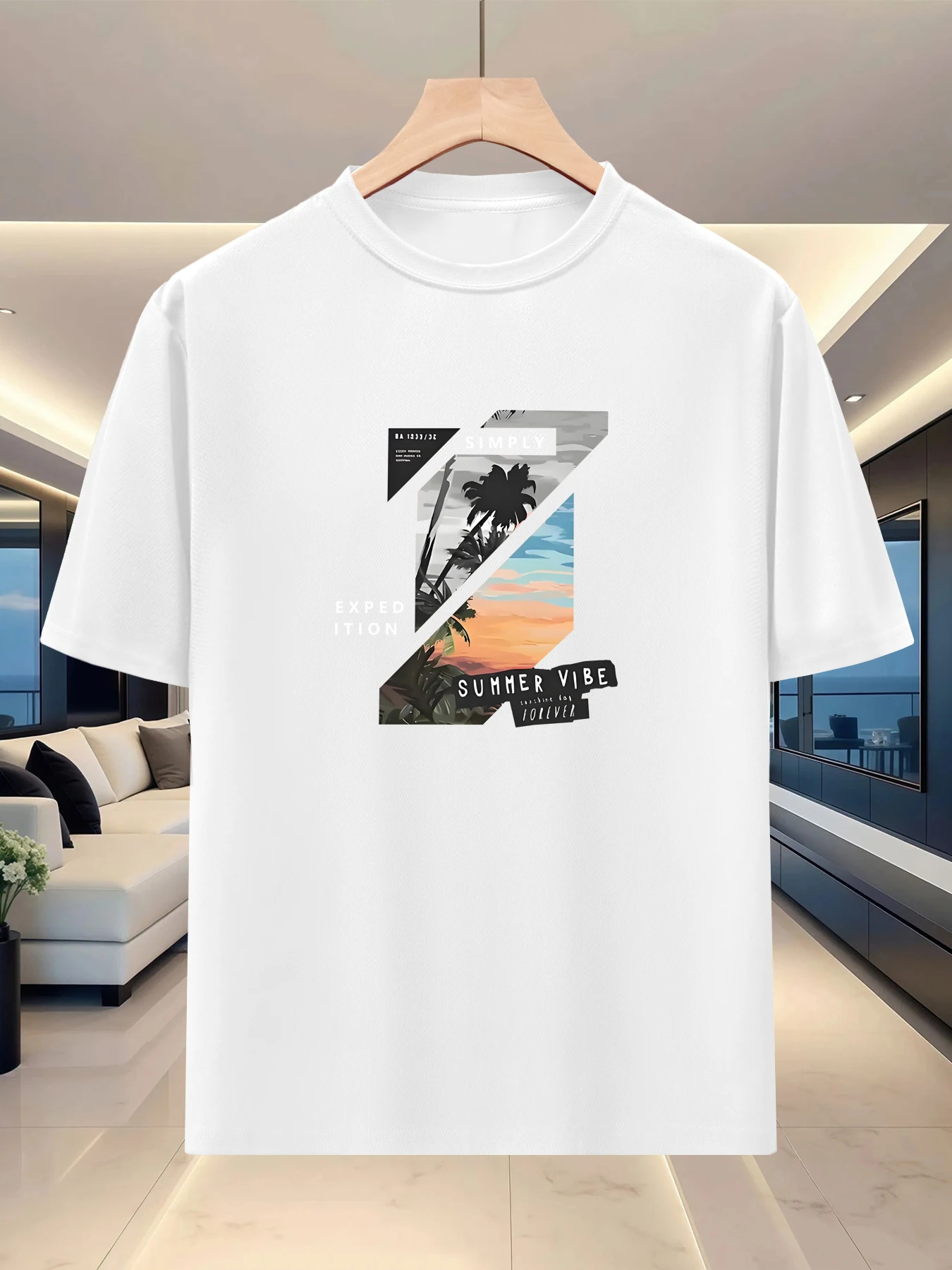Spring and summer new printed short sleeved T-shirt men's round neck loose casual trendy men's versatile top