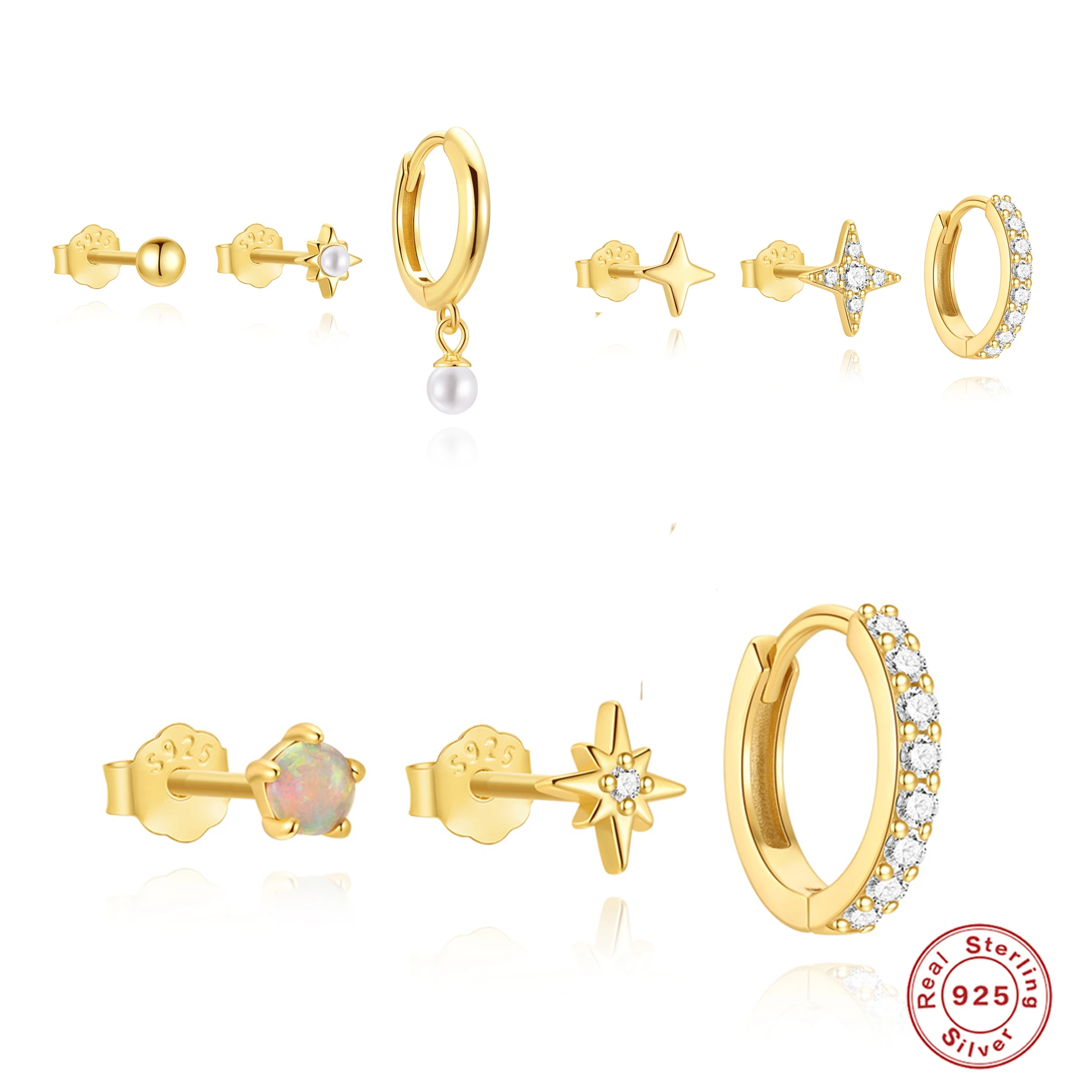 

AIDE Стерлингового Серебра 925 пробы 3 шт. Набор серег со звездами для женщин Круглый опал Хрящ Ушные кости Серьги-гвоздики Свадебные подарки Комплект ювелирных изделий