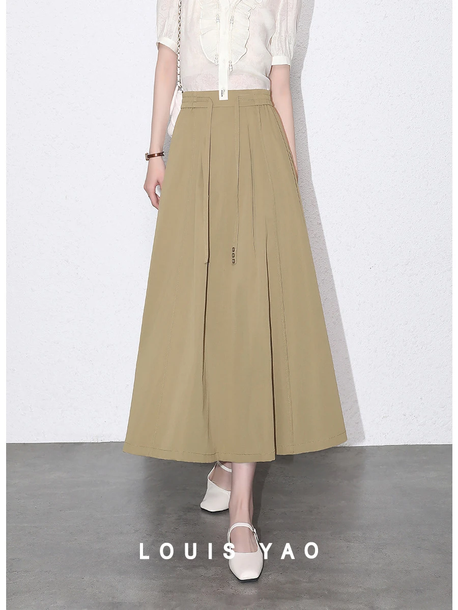 

LOUIS YAO Women Skirt 2024 Spring and Summer High Waist A-line Basic Casual Umbrella Skirt Black Khaki Grey Green Skirt