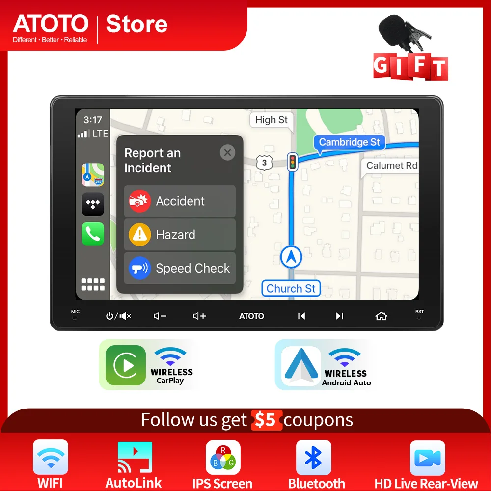 ATOTO F7WE 9 Inch 2 Din Car Radio Wireless CarPlay Android Auto HD Touchscreen Car Stereo Bluetooth Live Rear-View USB Video