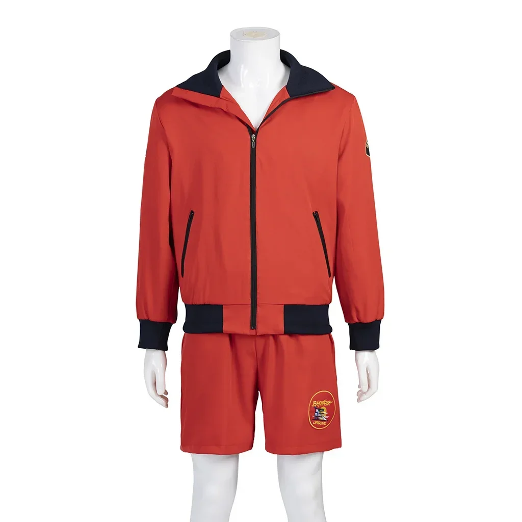 성인 Mitch Buchannon 코스프레 레드 코트 비치 영화 Baywatch 코트 비치 스타일 레드 자켓과 바지 풀 세트 남자 카니발 슈트