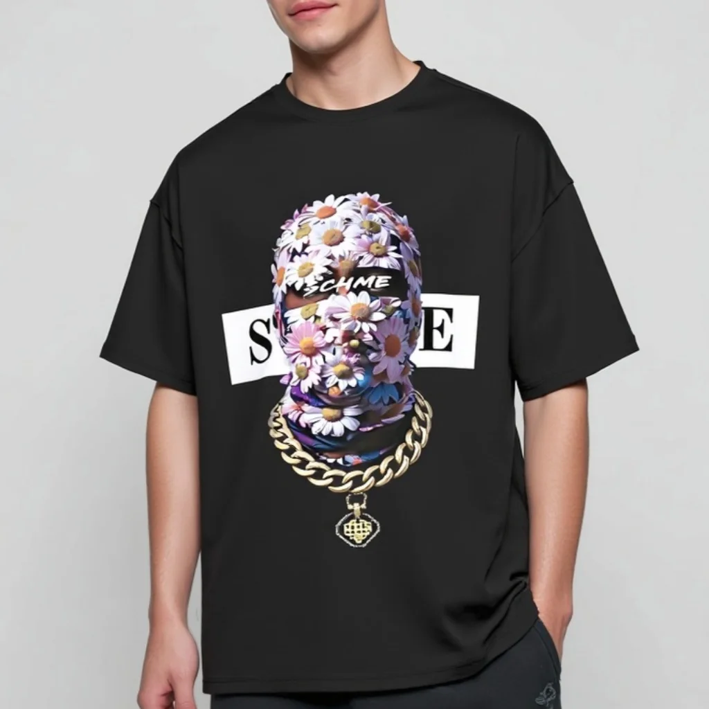 

Teevo Men's Casual T-Shirt Floral Skull Print with Chain Design for Daily Wear