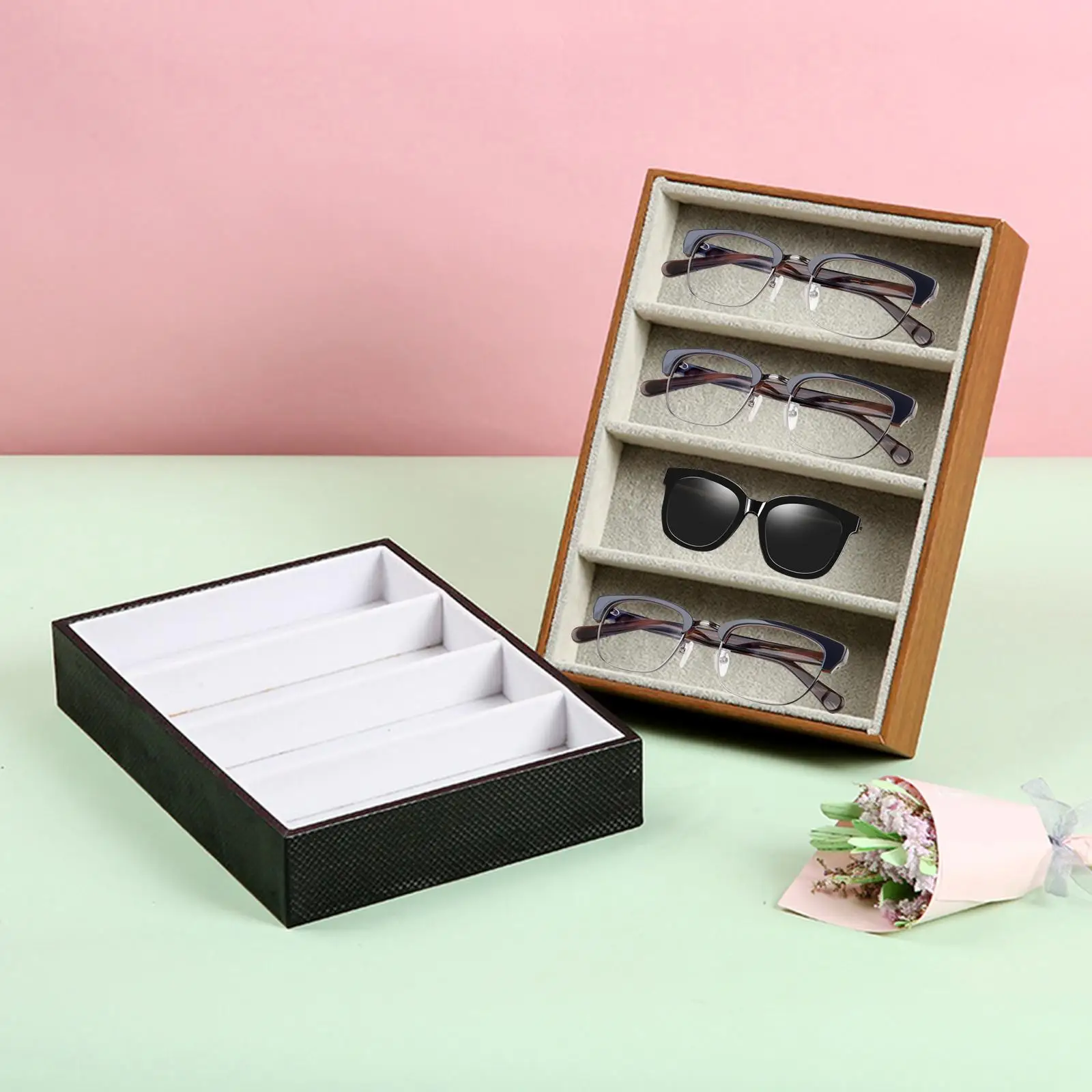 Wooden Eyeglass Sunglasses Organiser Case 4 Grid Glasses Display Storage Organizer Box Eyeglasses Eyewear Storage Case