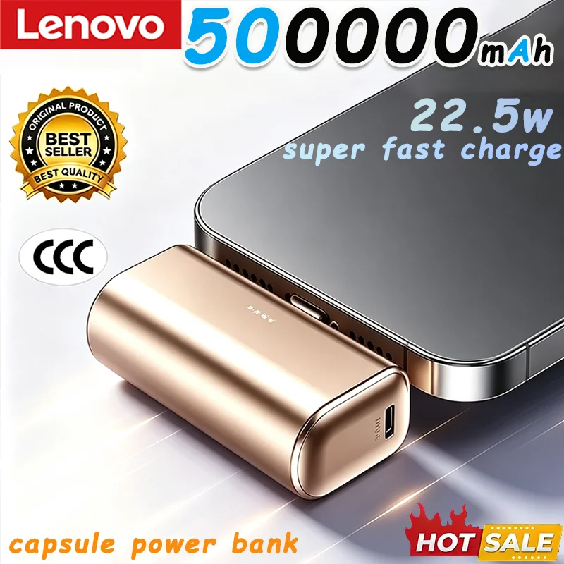 Lenovo 225W Fast Charging USBC Power Bank 500000mAh Mini Portable Charger for iPhone 17 15 16 Xiaomi Samsung Travel Battery Pack