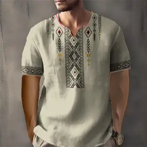 Loose T -shirt với những người đàn ông cổ điển cổ điển, áo thun ngắn, phong cách dân tộc, quần áo truyền thống châu Phi 6 Áo sơ mi nam bán hàng chính - №6