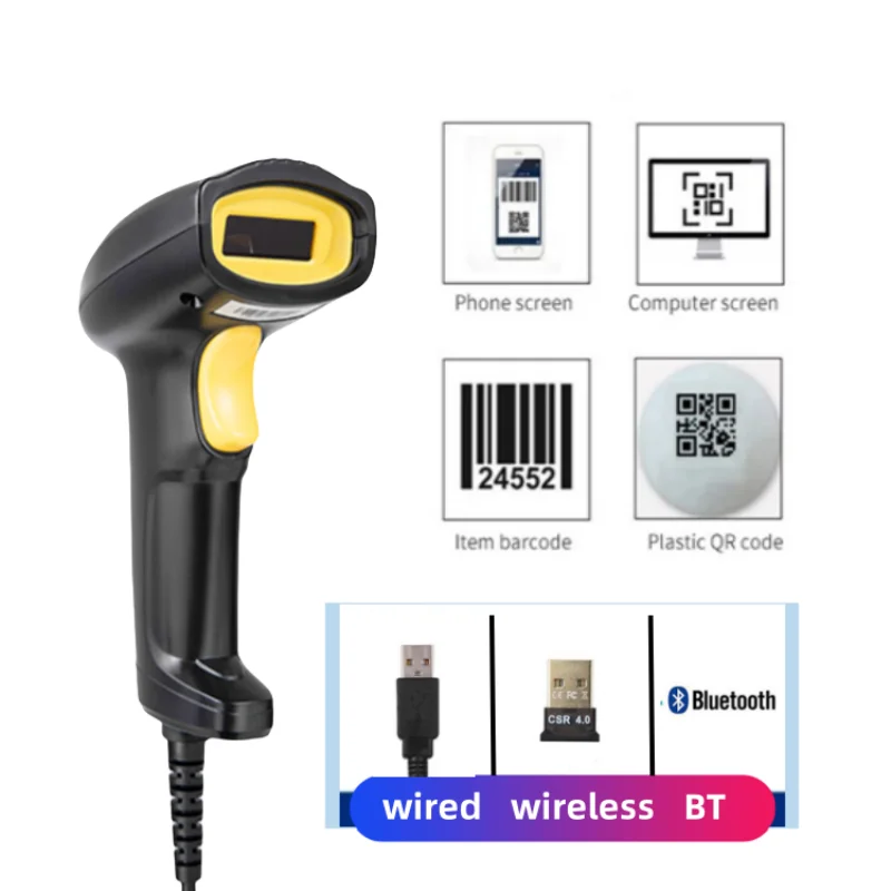 2d Tarayıcı Kablolu Kablosuz Bluetooth 1d 2d Kod Okuyucu Uygulama veya Sürücü Yok Mobil Ödeme için Mobil Cihaz PC Dizüstü Bilgisayarı Destekler