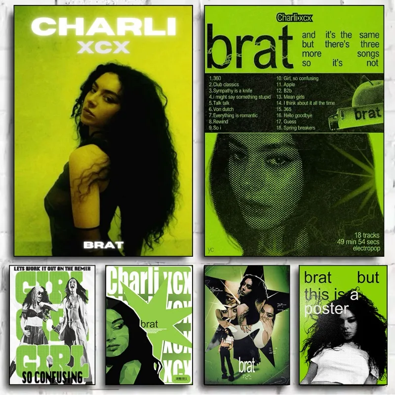 Singer C-Charli XCX BRAT Poster Print Canvas Art Pictures Home for Living Room and Bedroom Wall Modern Decor Frameless Painting