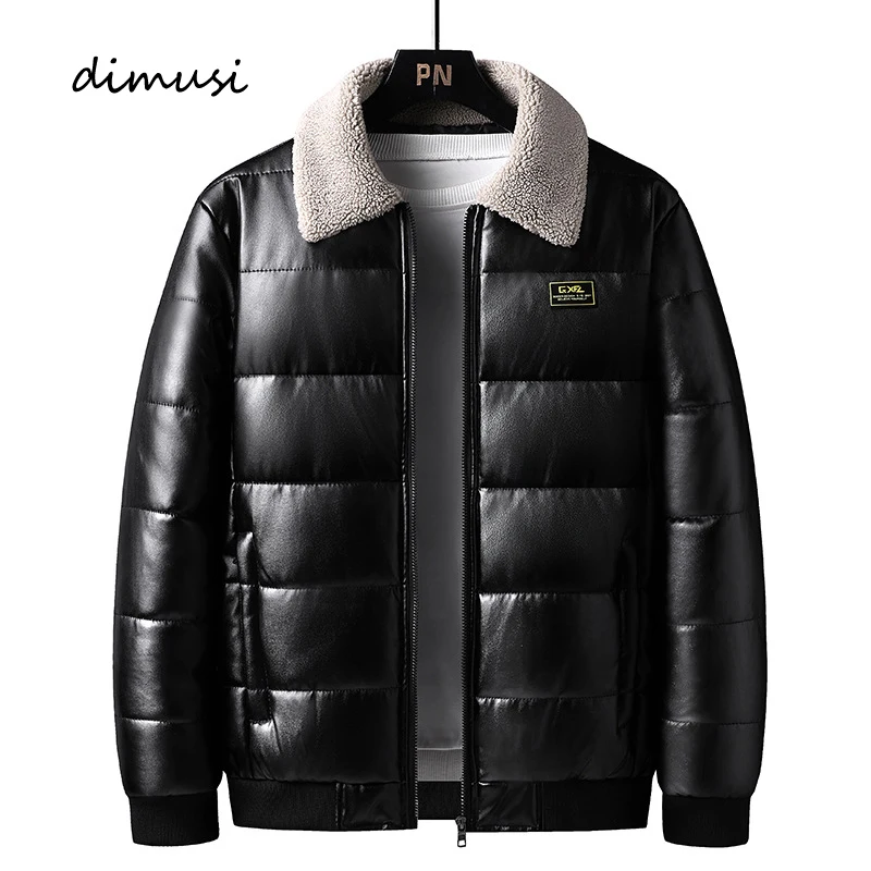 DIMUSI-chaquetas acolchadas de invierno para hombre, abrigos térmicos informales, rompevientos, chaquetas gruesas y cálidas de cuero PU, ropa de moda