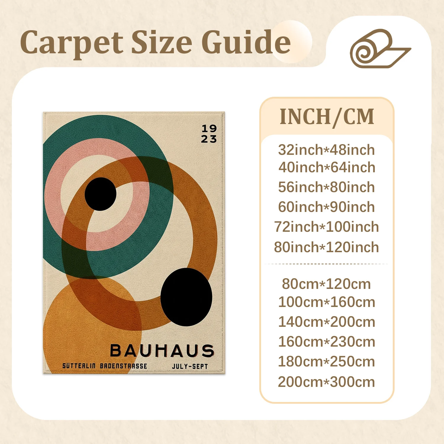 Large Indoor Area Rug, Soft Velvet Low Pile Non-Slip Dotted Backing, Machine Washable Bauhaus Geometric Circle Pattern Rug, Warm Earthy Tones Teal & Pink Accent, Ideal for Living Room Bedroom Mid-Century Modern Home Decor