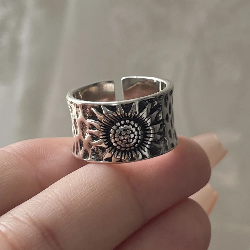 Women's 925 Sterling Silver Adjustable Vintage Flower Ring