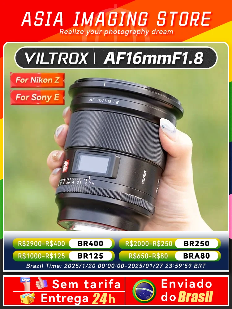 【 Do Brasil 】 Viltrox AF 16mm F1.8 FE Full Frame Mirrorless Camera Wide Angle Fisheye Lens for Sony E ZVE10 A7IV A7SIII 16 1.8