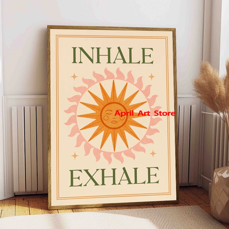 Boho Sun Floral Botanical Motivational Quote Poster Mindful Yoga Meditation Wall Art Print Canvas Painting Room Home Wall Decor