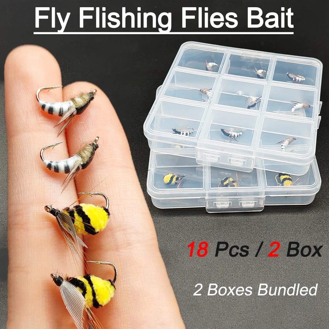 

Fly Fishing Flies 18Pcs-2 Boxs Bundle Wet Flies Nymph Bait for Dry/Wet Flies Bait for Fishing Trout/Perch Artificial Fishing Bai