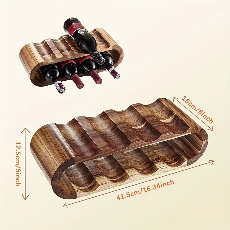 رف النبيذ الخشبي من أكاسيا - حامل قائم بذاته بـ 8 زجاجات، لا يتطلب تجميع، تخزين من الخشب الطبيعي لبار المنزل وديكور المطبخ