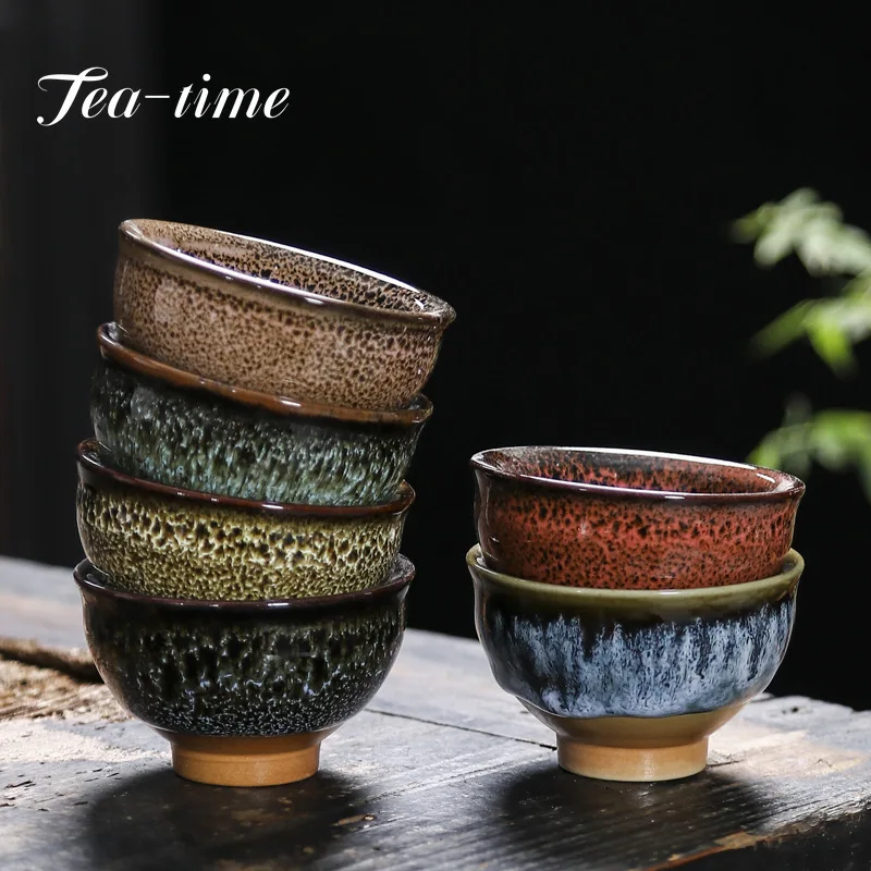 60ML Kiln Change Ceramic Teacup Temmoku Glaze Multicolor Porcelain Kung Fu Cups Pottery Japanese Master Cup Drinkware Tableware