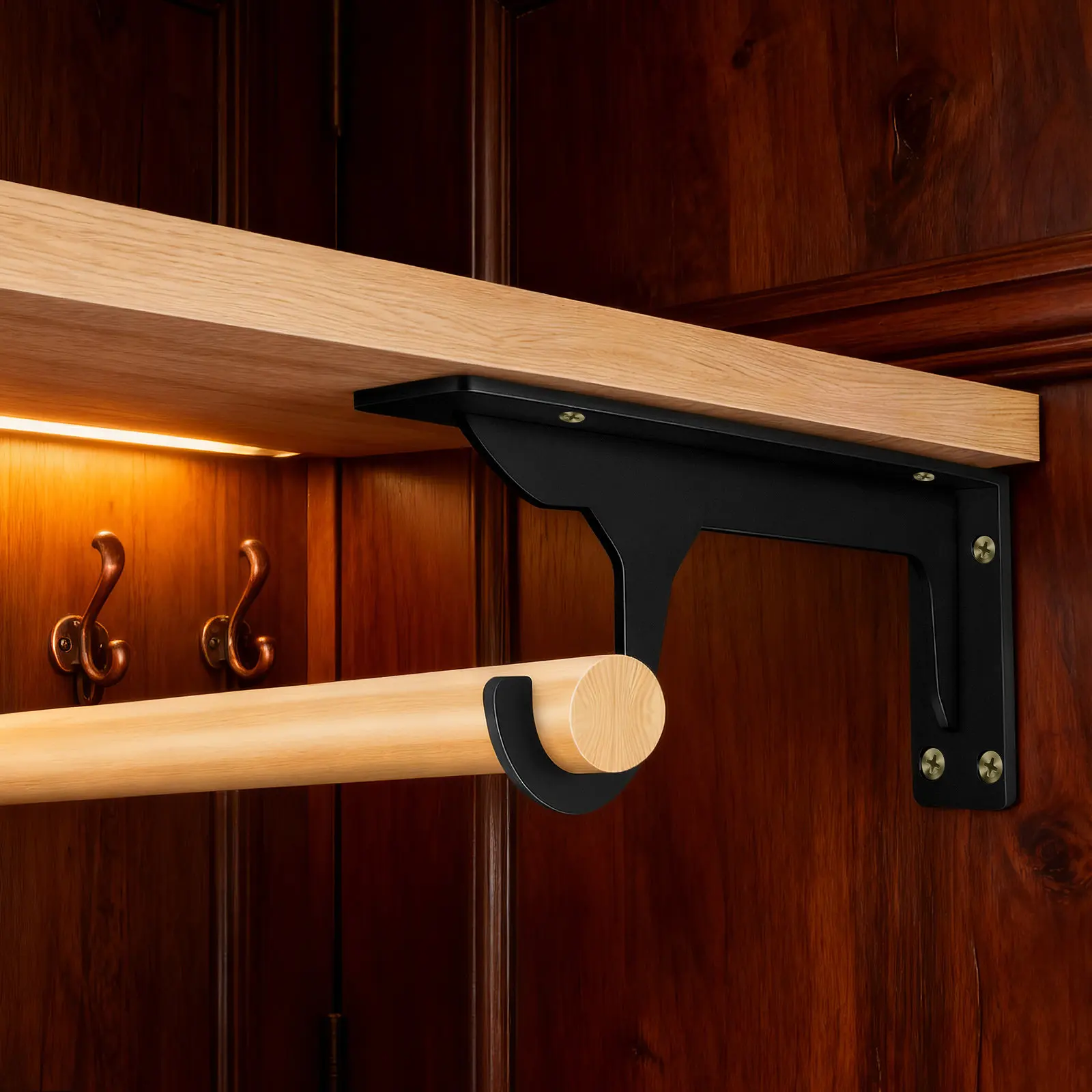 Closet Shelf Rod Brackets Black Metal Wall Mounted Shelf Bracket Hook for Entryway Laundry Pantry Organization Heavy Duty Closet
