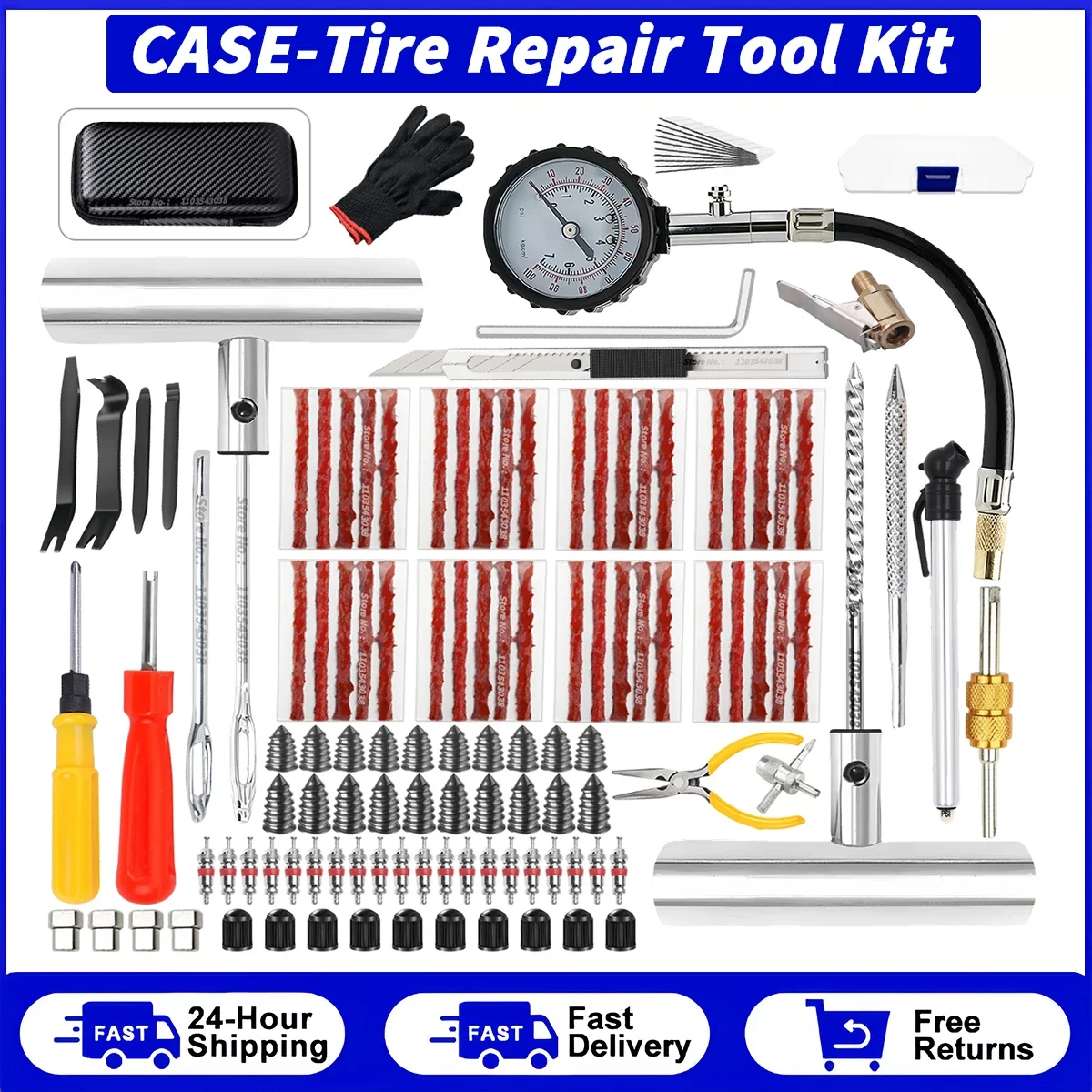 Car Tire Repair Kit Puncture Plug Tools Tyre Puncture Emergency for Universal Tire Strips Stiring Glue Repair Tool Kit