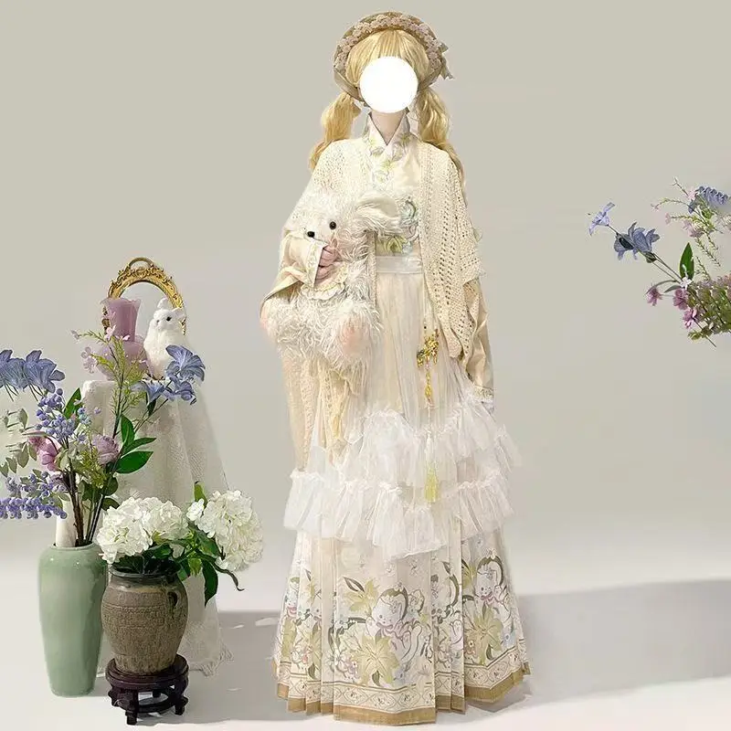 

Оригинальная женская традиционная китайская одежда в стиле Лолиты Ханфу, костюмы с крестообразным воротником и вышивкой династии Мин, карнавальные костюмы для косплея