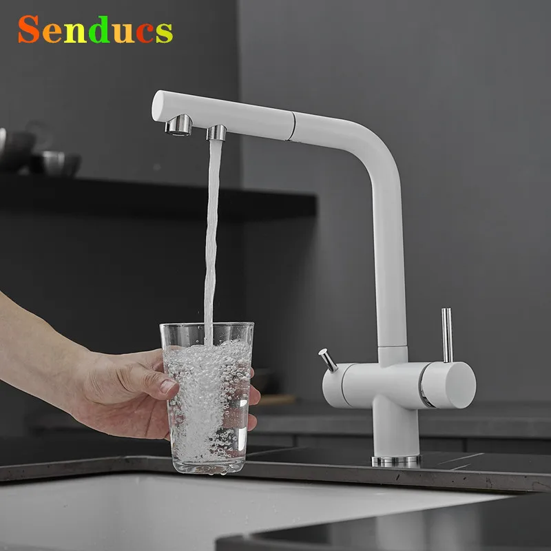 

White Filter Pull Out Kitchen Sink Mixer Faucets Quality Brass 3 Ways Pure Water Hot Cold Kitchen Mixer Tap Pull Down Mixer Taps