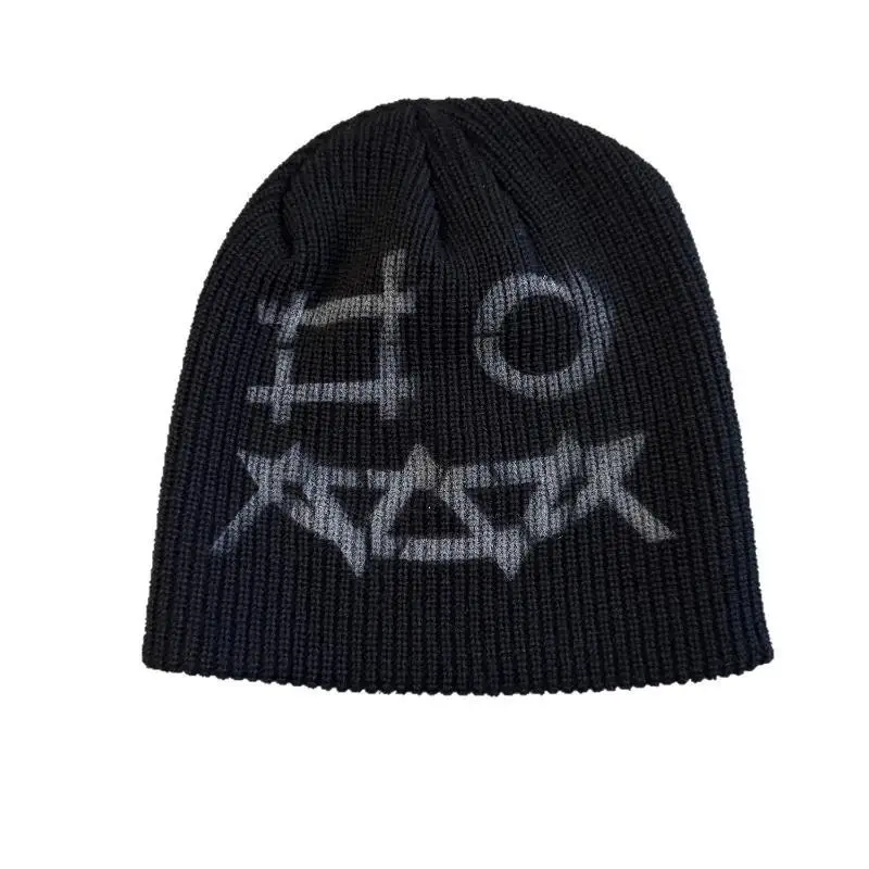 Lustige Graffiti-Jacquard-Strickmütze, Unisex, mit Graffiti-Muster, Skull Cap, Hip-Hop-Street-Style, warme Winter-Strickmütze – Detail 5