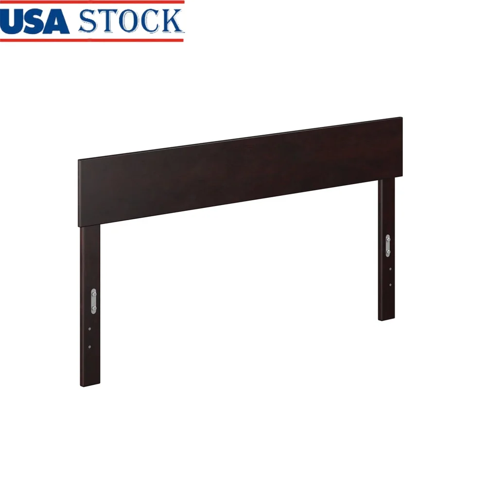 

Modern Solid Wood Panel Headboard Queen Bed Espresso Finish Easy Installation Compatible with Metal Frames