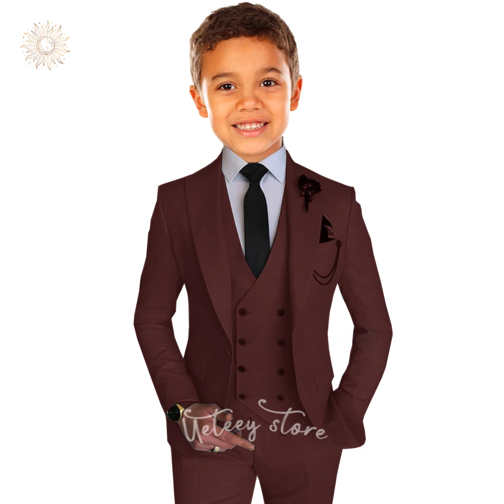 3 Pieces Boys' Suits Formal Single Breasted Jacket Vest Pants Toddler Outfit for Wedding Party Prom