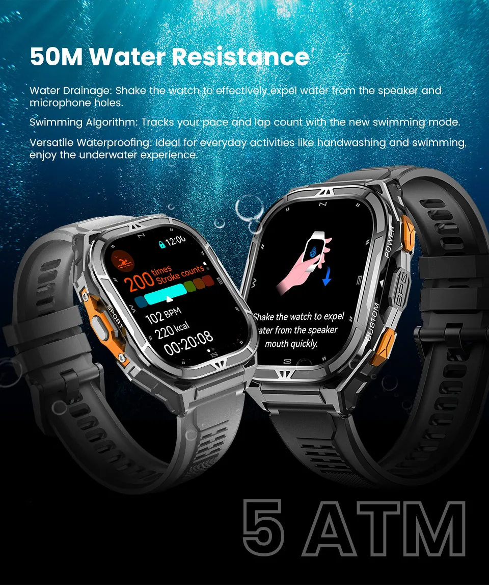 Uhoofit X5 Smartwatch Dual-Band GPS 1,96 Zoll AMOLED-Bildschirm Sportuhr 5ATM Wasserdichter Herzfrequenzmesser Outdoor-Smartwatch