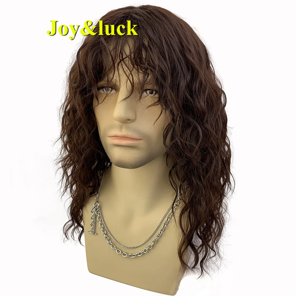 Synthetic Cospaly White Men\'s Wig With Bangs Natural Curls High Quality Party Rock Man\'s Hair  Wig