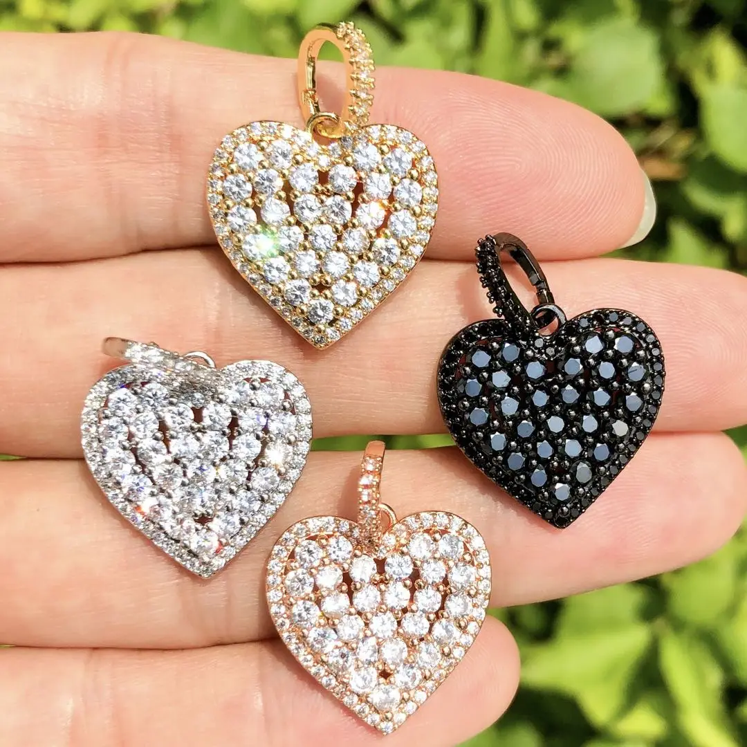 

5pcs Cubic Zirconia Paved Heart Charms Gold Plated Pendant For Woman Fashion Jewelry Making Bracelets Necklace Accessories