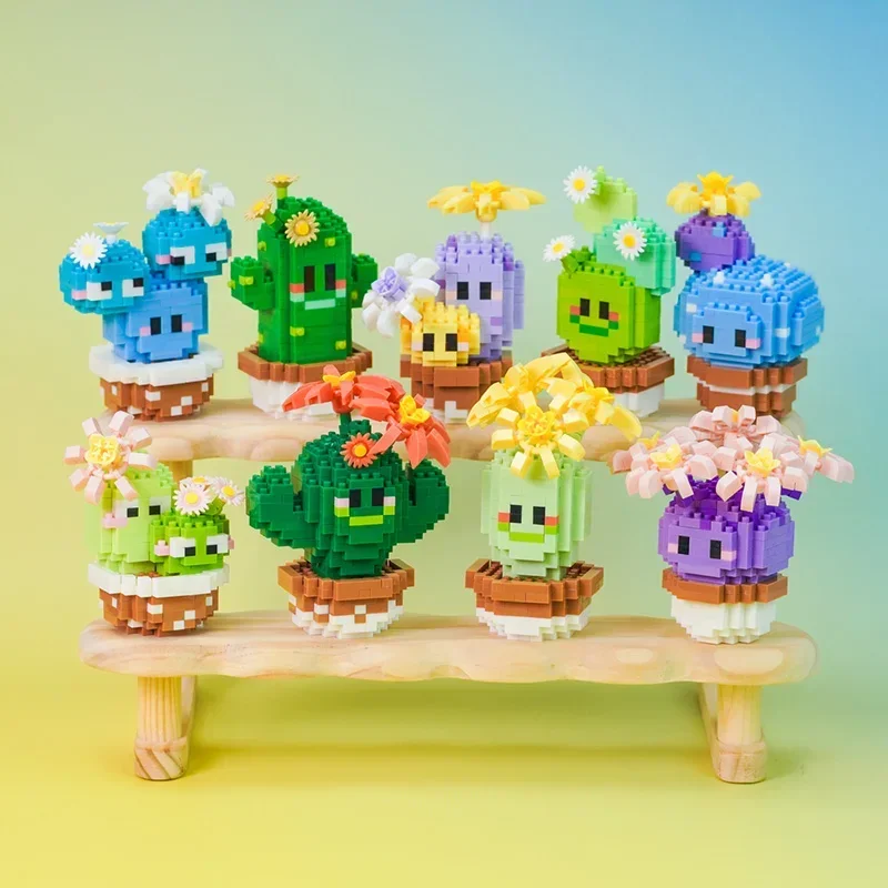 Micro Building Block Cactus Set di piante in vaso Camera Decorazione da scrivania Giocattoli Bambini Assemblaggio Giocattoli in mattoni per bambini Regali di Natale
