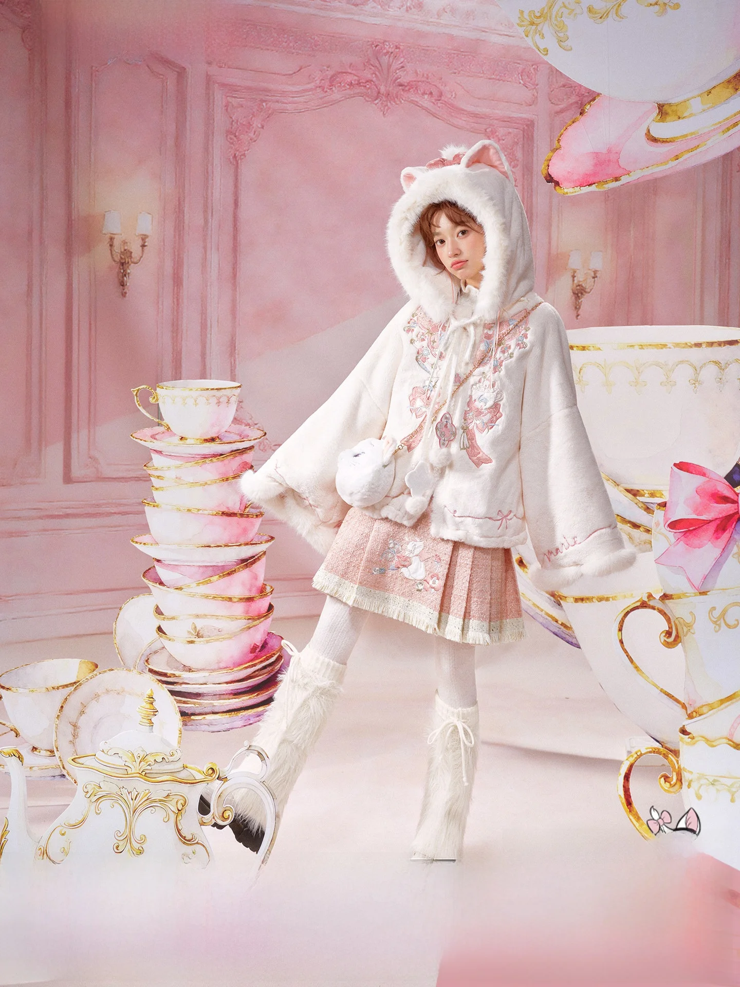 

Adorable Mary Plu Jaet Thirteen Overbeans Winter Girl's Cute Velvet Flower Design Polyester Fiber Coat