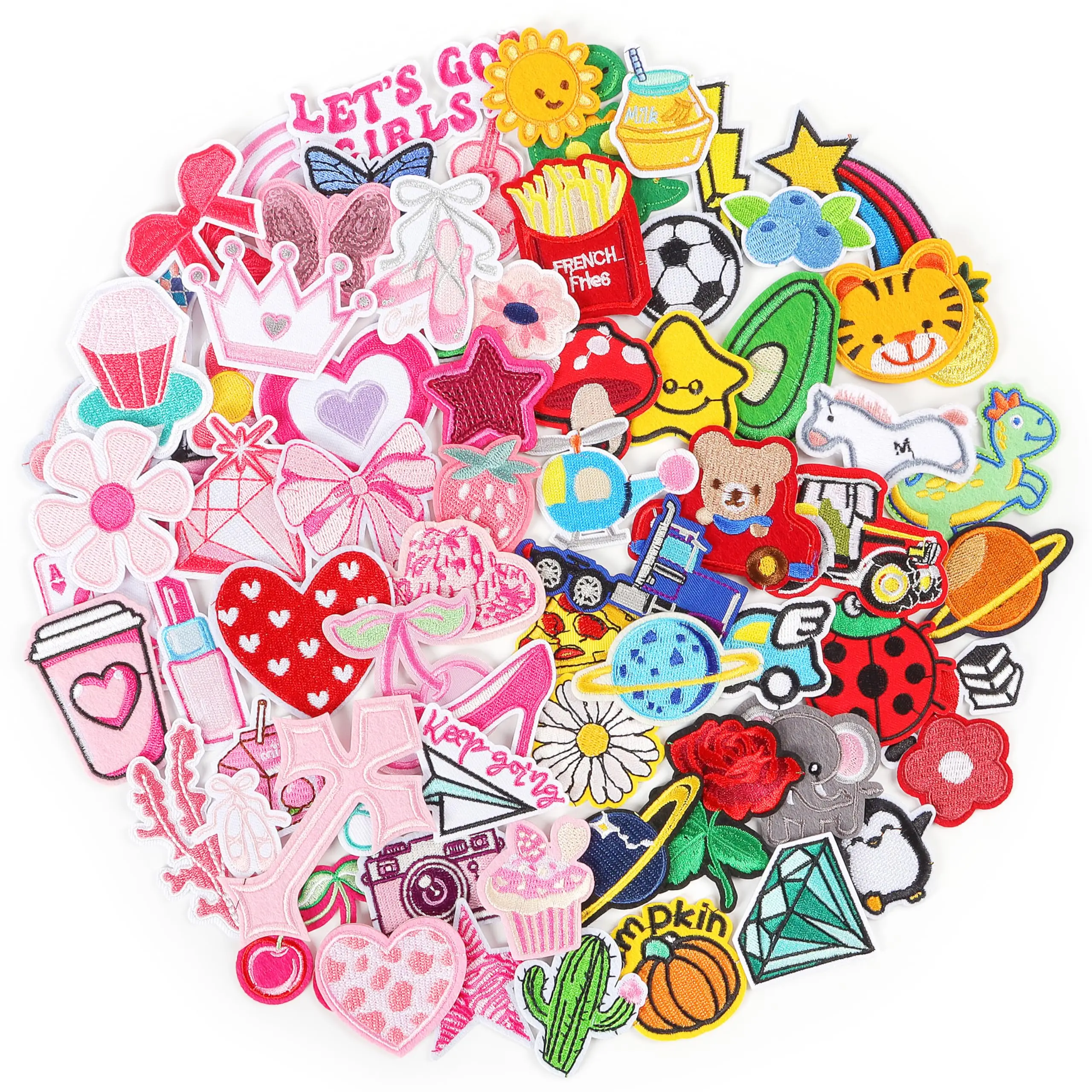 50/100pcs Random Assortted Embroidery Patches Cartoon DIY Iron on/Sew on Patches Stickers Applique for Clothes Dresses Hat Jeans