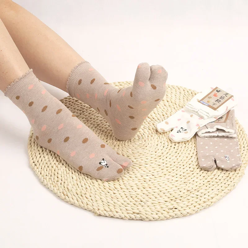 4 Pairs Women Two Toe Socks Cotton Two Finger Socks Thin Cotton Korean Cute Dot Sweat Socks With Separate Toes