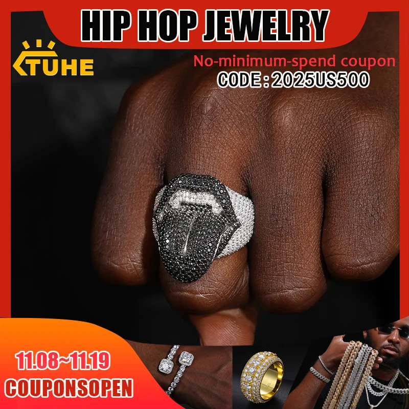 

TUHE унисекс кольца для рта Iced Out полные кольца S925 серебро VVS1 муассанит для мужчин ювелирные изделия в стиле хип-хоп