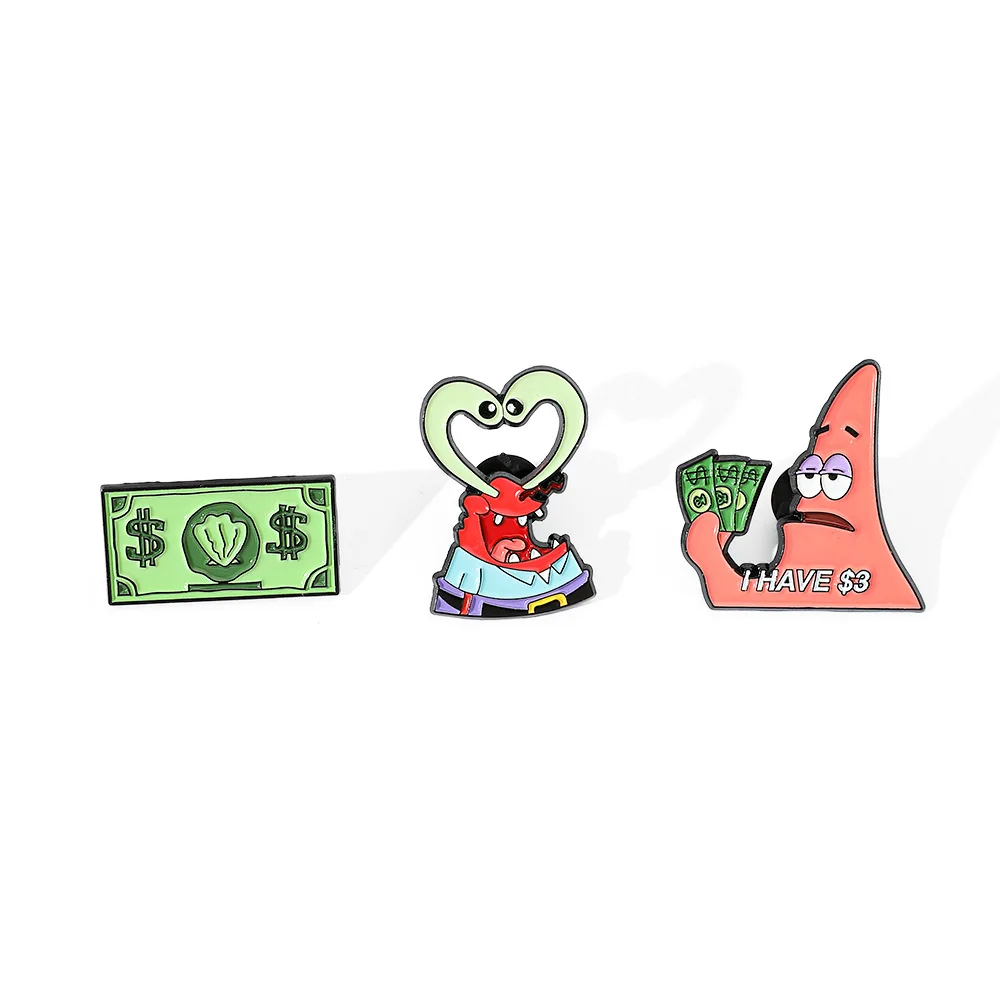 

1 Set European and American Cartoon SpongeBob SquarePants Metal Badge Pie Star Crab Boss Alloy Drip Oil Brooch Accessories Pin