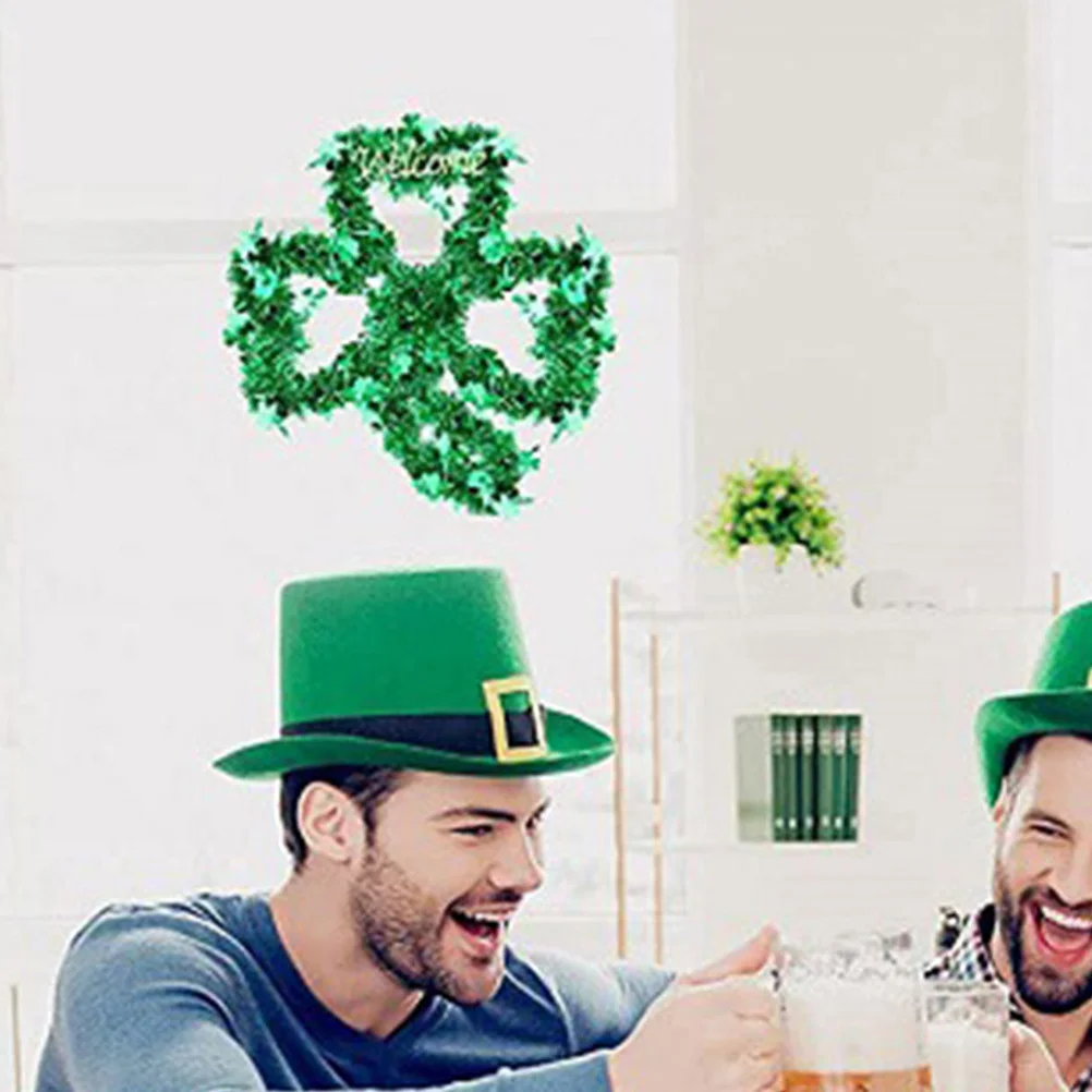 

St Patricks Day Shamrock Iron Wreath Frame Green Four Leaf Clover Metal Wreath Form Door Wall Home Festival Decor