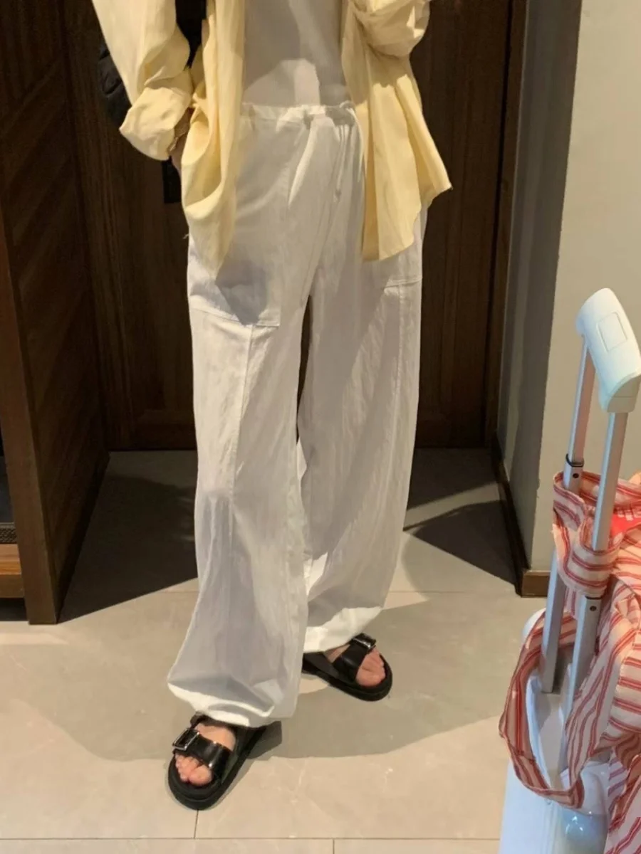 

Smoid Summer Thin Transparent Loose Slim Straight Casual Pants Women's Natural Waist Zipper Pocket All-Match Straight Leg Tro...