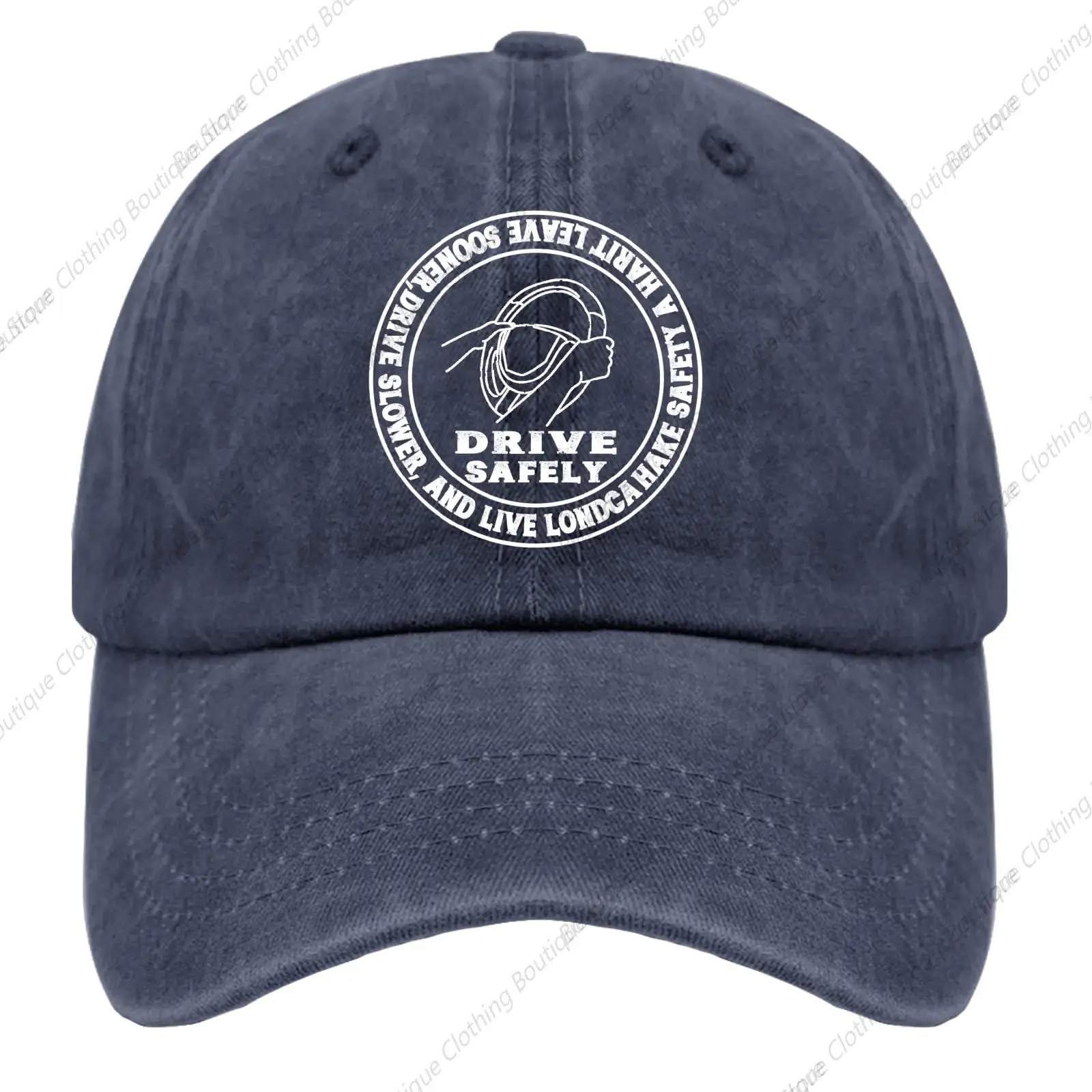 Safe driving Safety first Funny World Safety Day ball caps funny Vintage Cotton Washed Baseball Caps Navy Blue