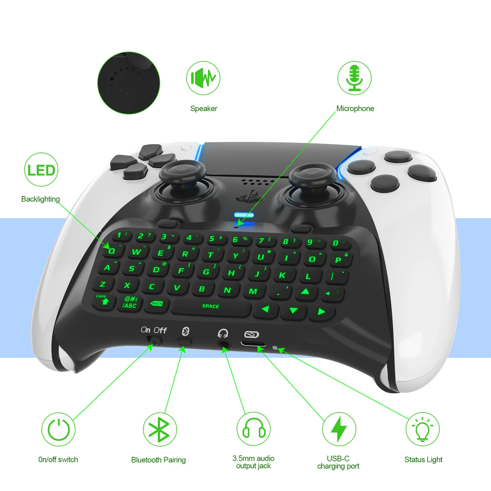 JYS-P5172 para PS5 Elite Handle sem fio Bluetooth teclado externo alto-falante interno para entrada de bate-papo de voz