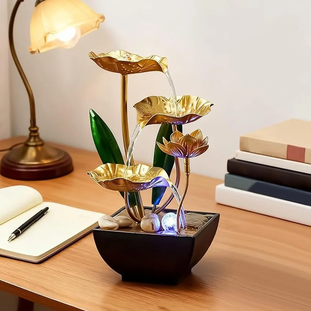 Durable Metal Construction Office Table Fountain Compact Desktop Size Water Feature Safe Stable Base