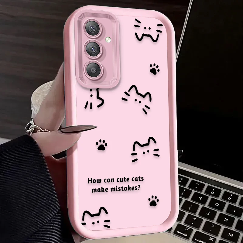 Custodia per telefono Cute Line Cat per Samsung Galaxy A54 A05 A05S A34 A24 A14 A53 A33 A23 A13 A52 A52S A32 A22 A12 A71 A51 A31 A50 Cover