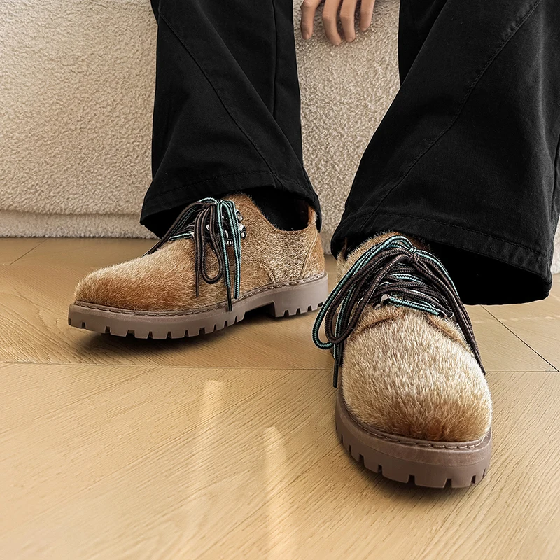 

Men's Leather Shoes with Round Toe Large Size Trendy Brand Design Flat Solid Color Street Style Niche Fashion for Formal Wear