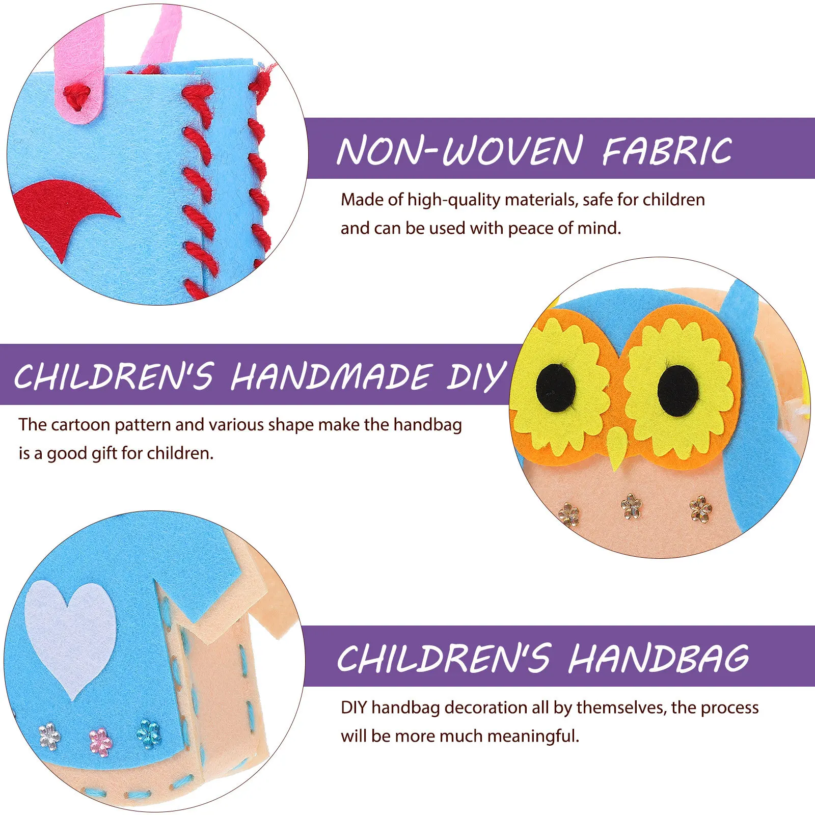 

4Pcs DIY Children Handbag Kits Non-Woven Fabric Cartoon Pattern DIY Handbag Decoration Gift Craft for Kids Hand-Made Bag