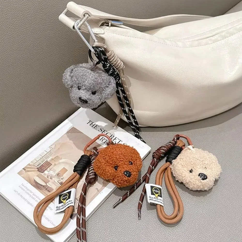 

Creative Plush Puppy Dog Keychain Braided Rope Hanging Ornaments Backpack Charm Bag Pendant