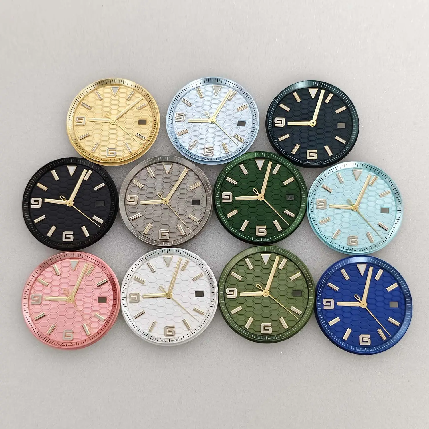 

Литерально 33,8 мм золотой гвоздь с рисунком солнца плюс часы с одной рукой, циферблат календаря, зеленый светящийся механизм NH35